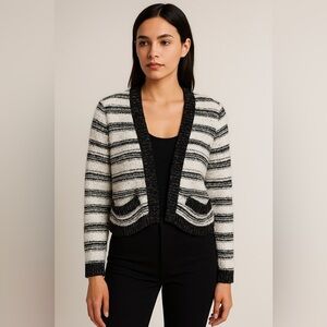 Calvin Klein Black & White Textured Striped Open Front Cardigan Size S
